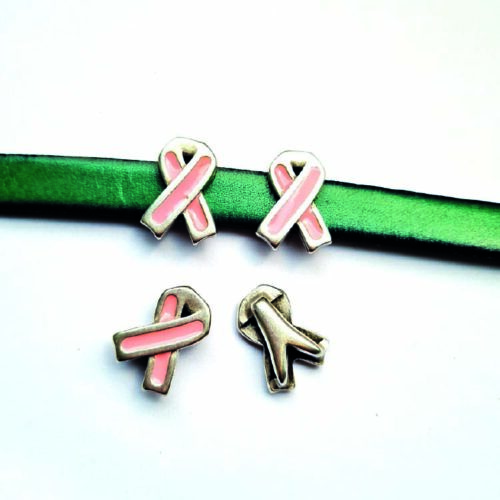 Schuiver "Pink Ribbon" 10mm breed leer, DQ Aniek Zilver